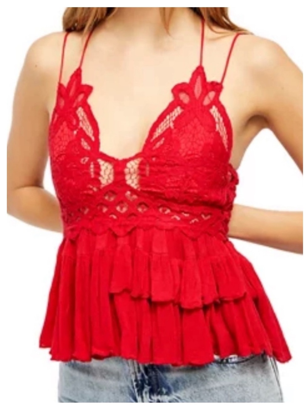 NWT FREE PEOPLE Adella Cami in Cherry Red SMALL